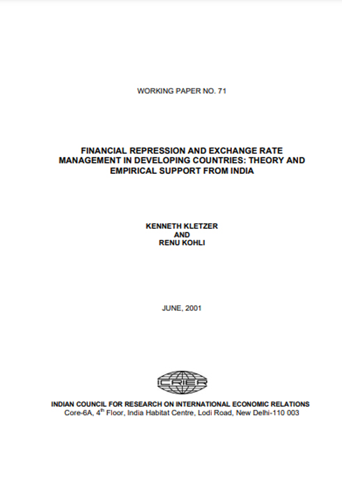 Financial Repression and Exchange Rate Management in developing countries : theory and empirical support from India