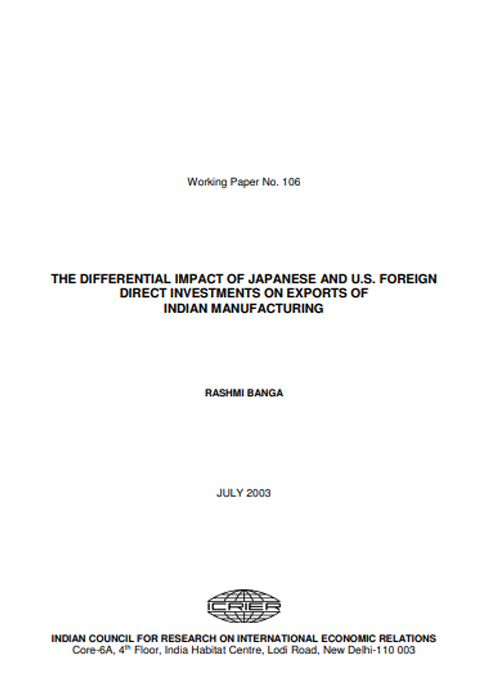 The differential impact of Japanese and U.S. foreign direct Investments on exports of Indian manufacturing