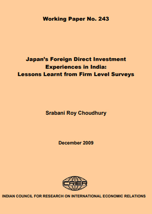 Japan’s Foreign Direct Investment Experiences in India: Lessons Learnt from Firm Level Surveys