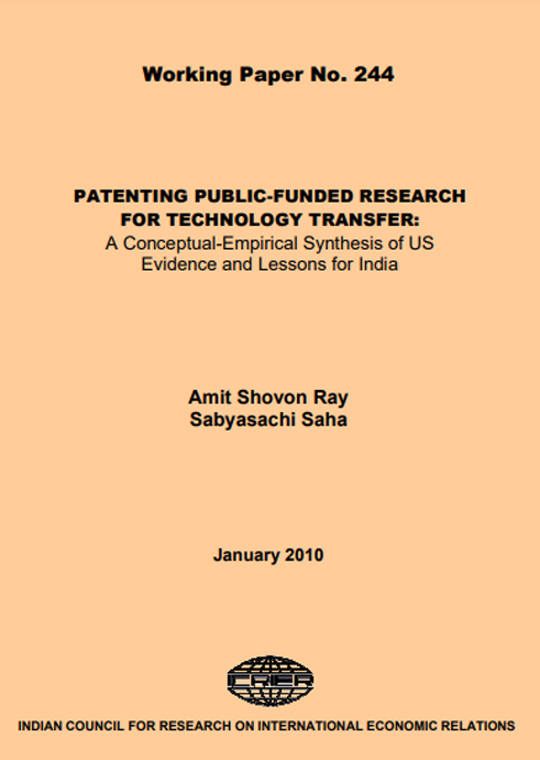 PATENTING PUBLIC-FUNDED RESEARCH FOR TECHNOLOGY TRANSFER: A Conceptual-Empirical Synthesis of US Evidence and Lessons for India
